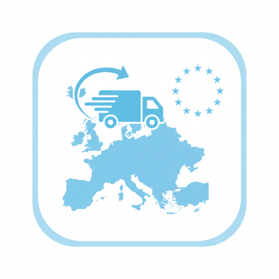 Generate an light blue icon for we ship everywhere in Europe