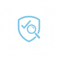 Generate clean white background light blue icon for quality & control 